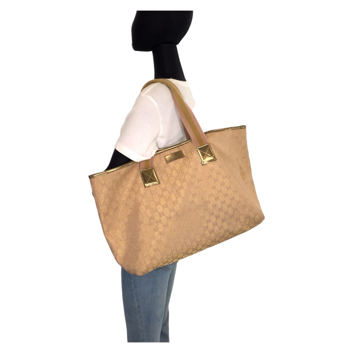 GUCCI Tote Bag 267474 001013 GG canvas Beige gold Tote Bag Shoulder Bag Unisex Women Used