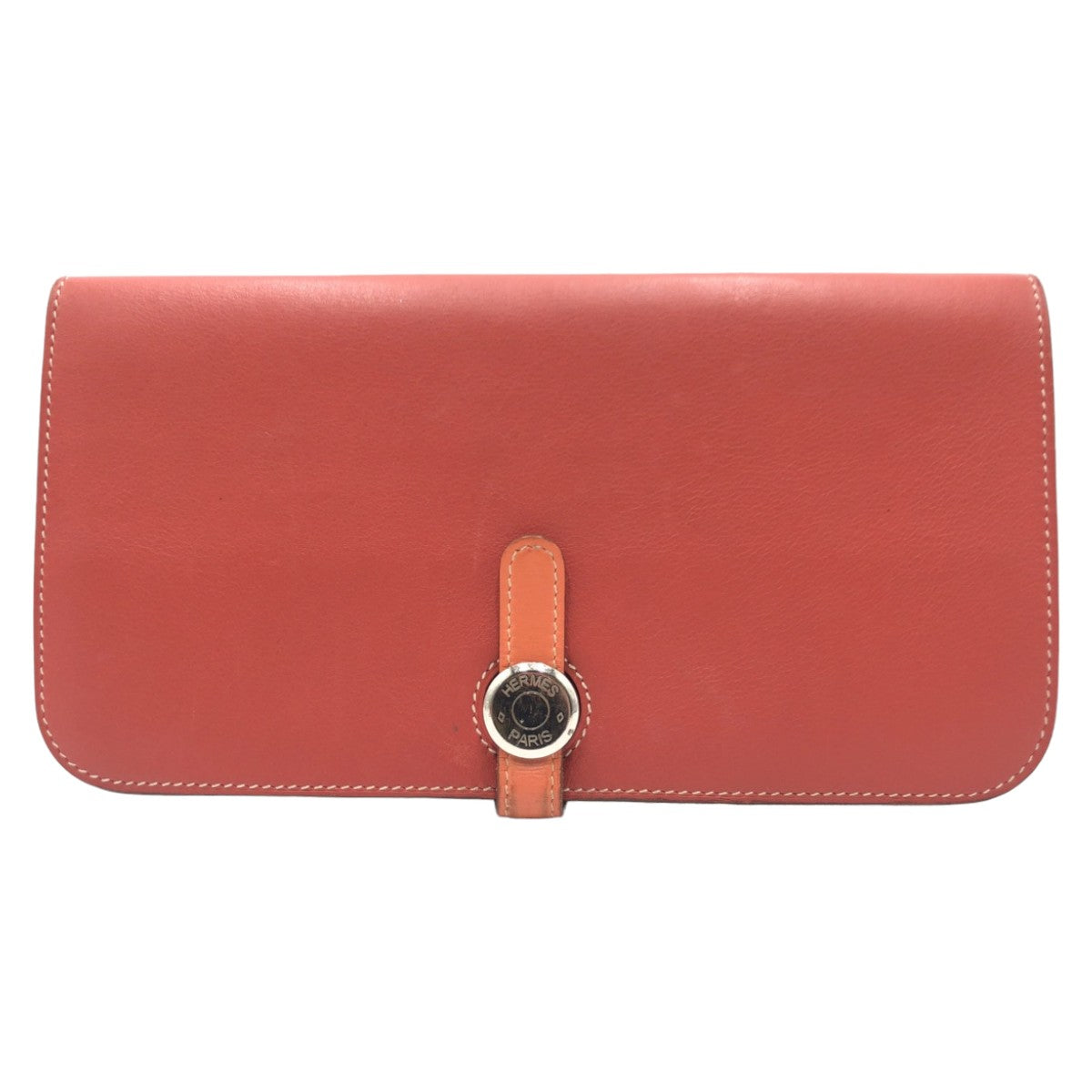 HERMES Long Wallet Purse leather Red sanguine crevette Long Wallet Purse Dogon Long Women Used