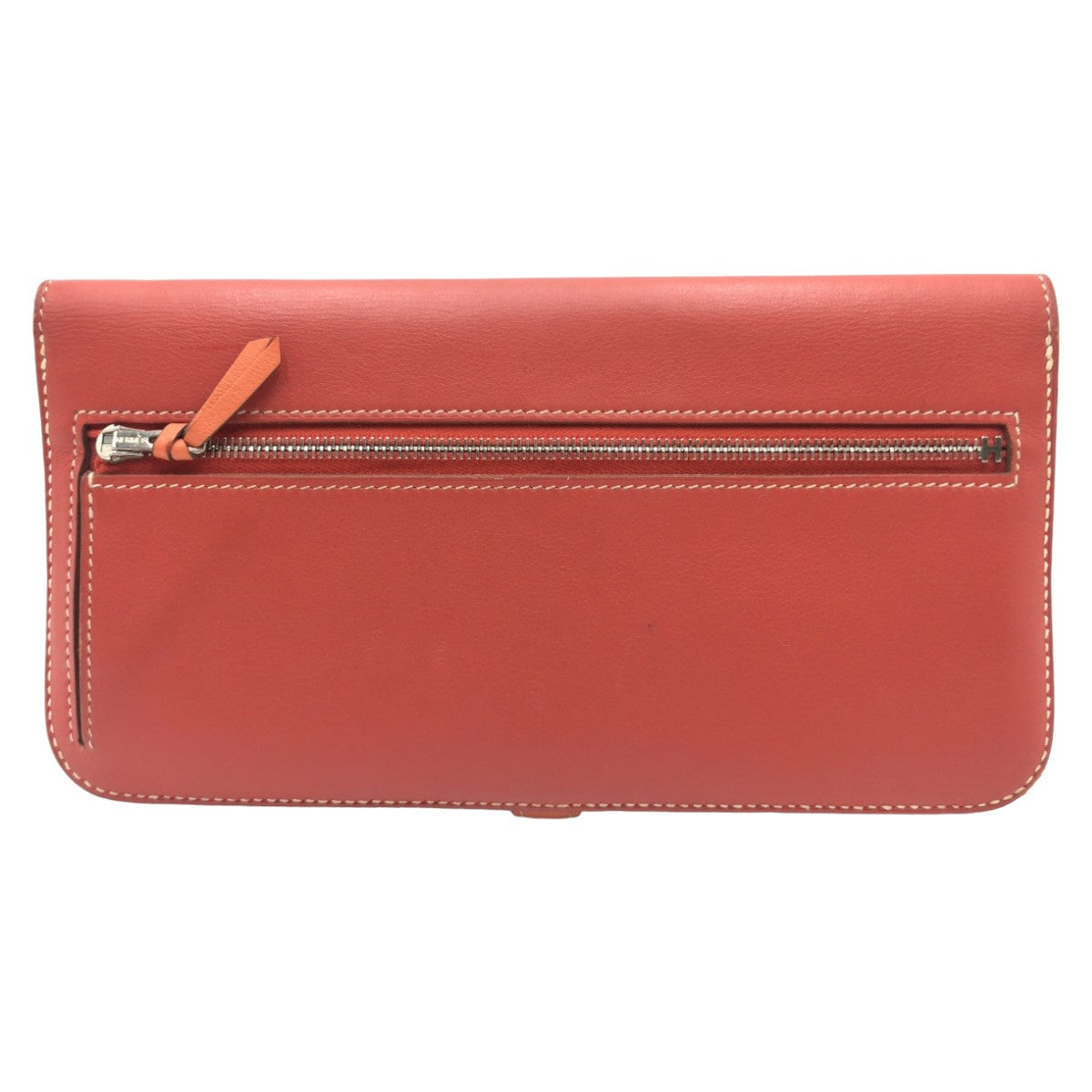 HERMES Long Wallet Purse leather Red sanguine crevette Long Wallet Purse Dogon Long Women Used