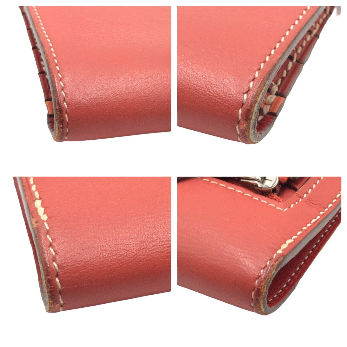HERMES Long Wallet Purse leather Red sanguine crevette Long Wallet Purse Dogon Long Women Used
