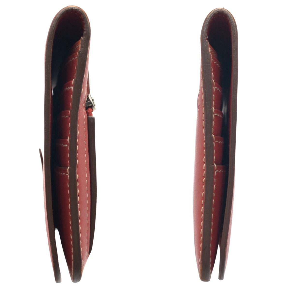 HERMES Long Wallet Purse leather Red sanguine crevette Long Wallet Purse Dogon Long Women Used