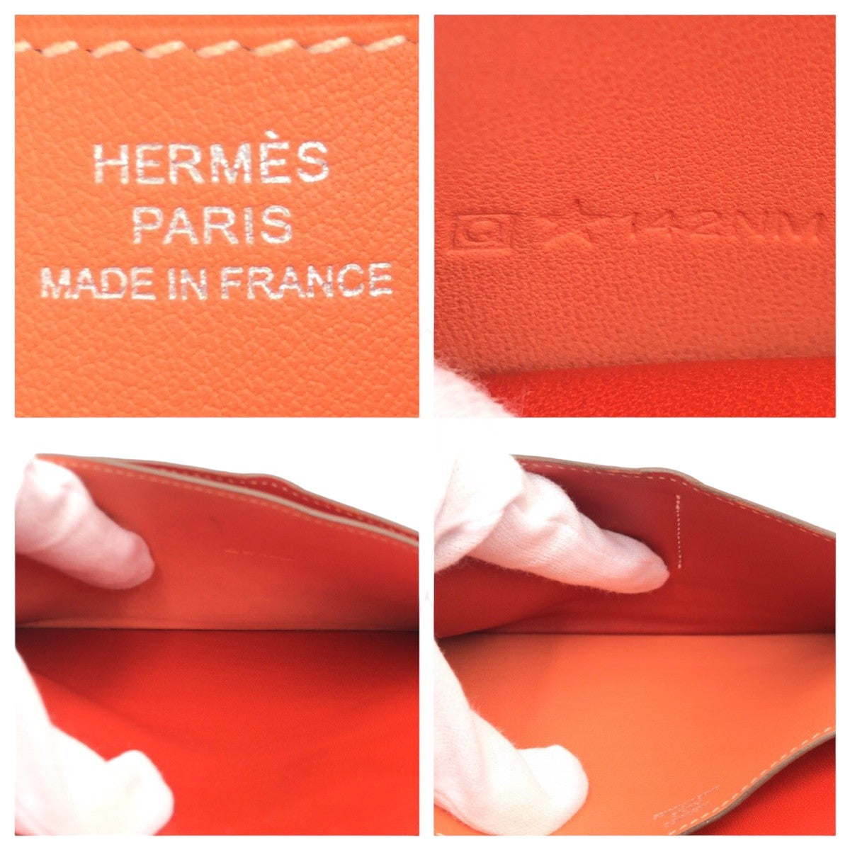 HERMES Long Wallet Purse leather Red sanguine crevette Long Wallet Purse Dogon Long Women Used