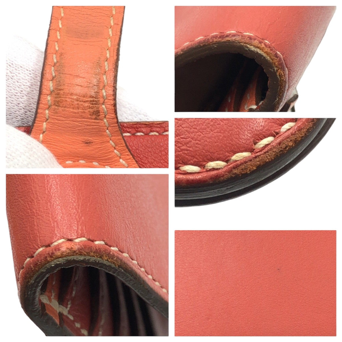 HERMES Long Wallet Purse leather Red sanguine crevette Long Wallet Purse Dogon Long Women Used