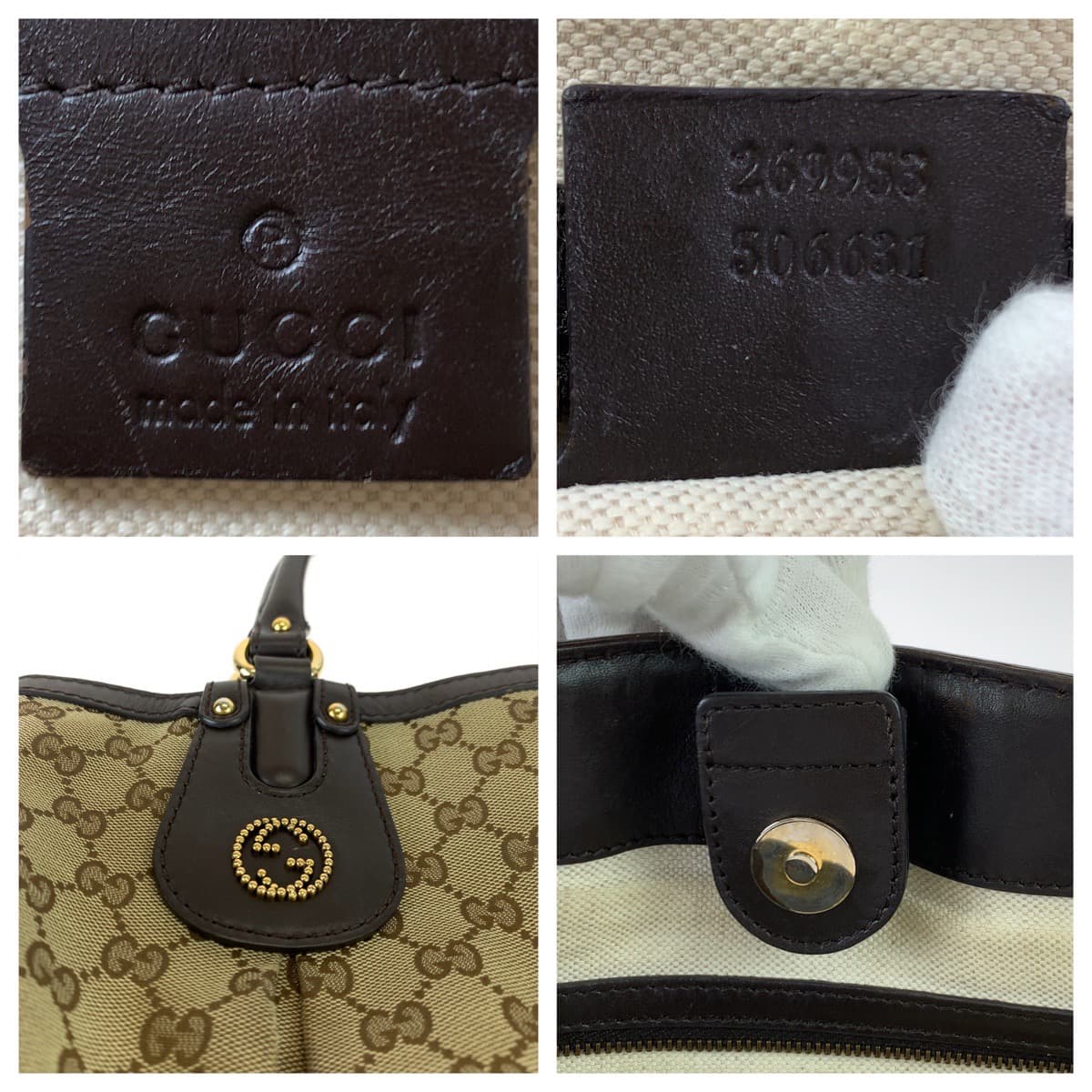 GUCCI Tote Bag 269953 GG canvas, leather Beige brown Tote Bag Shoulder Bag Women Used