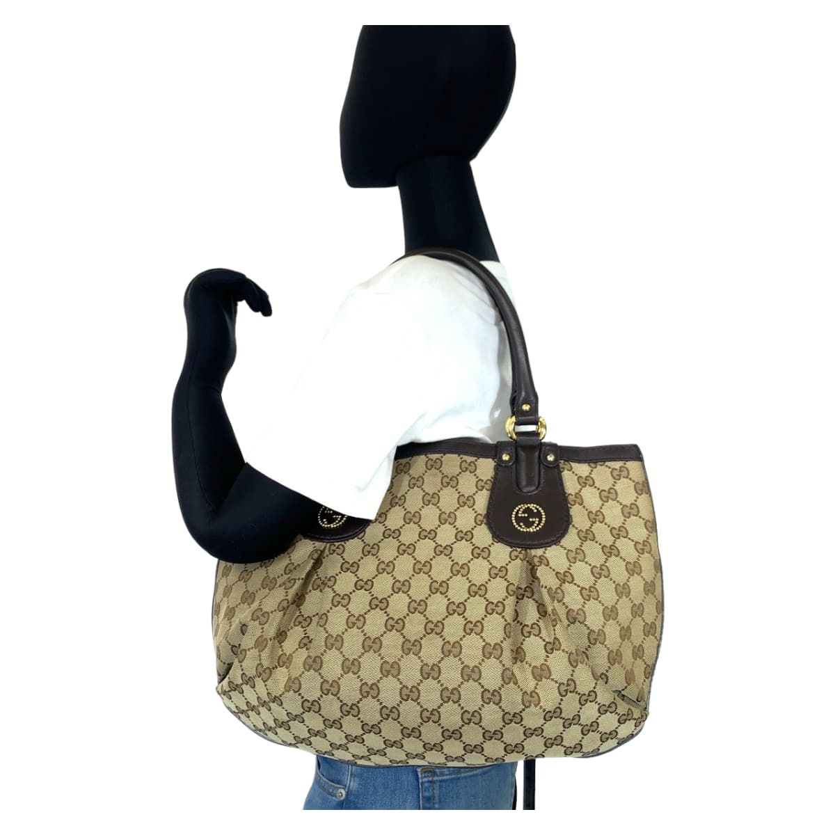 GUCCI Tote Bag 269953 GG canvas, leather Beige brown Tote Bag Shoulder Bag Women Used