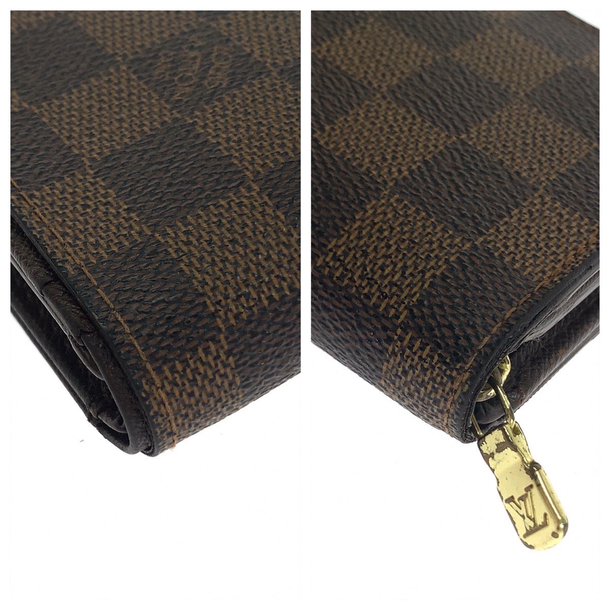 LOUIS VUITTON Bifold Wallet N61730 PVC Brown Gold Metal Folding wallet Compact wallet Damier L-Zip Portonet Bie Tresol Women Used