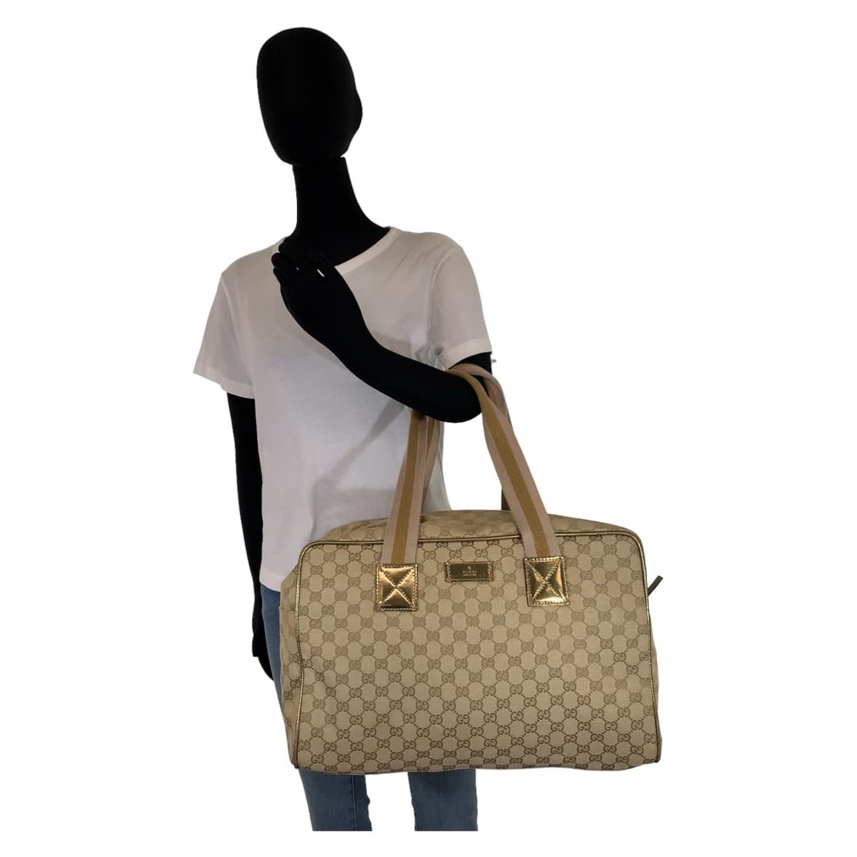 GUCCI Boston Duffel bag 153240 GG canvas Beige Gold Metal Boston Duffel bag Handbag Unisex GG pattern Women Used