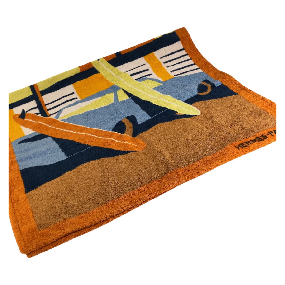 HERMES towel cotton Orange multicolor Beach towel Aprs La Vague Beach towel Women Used