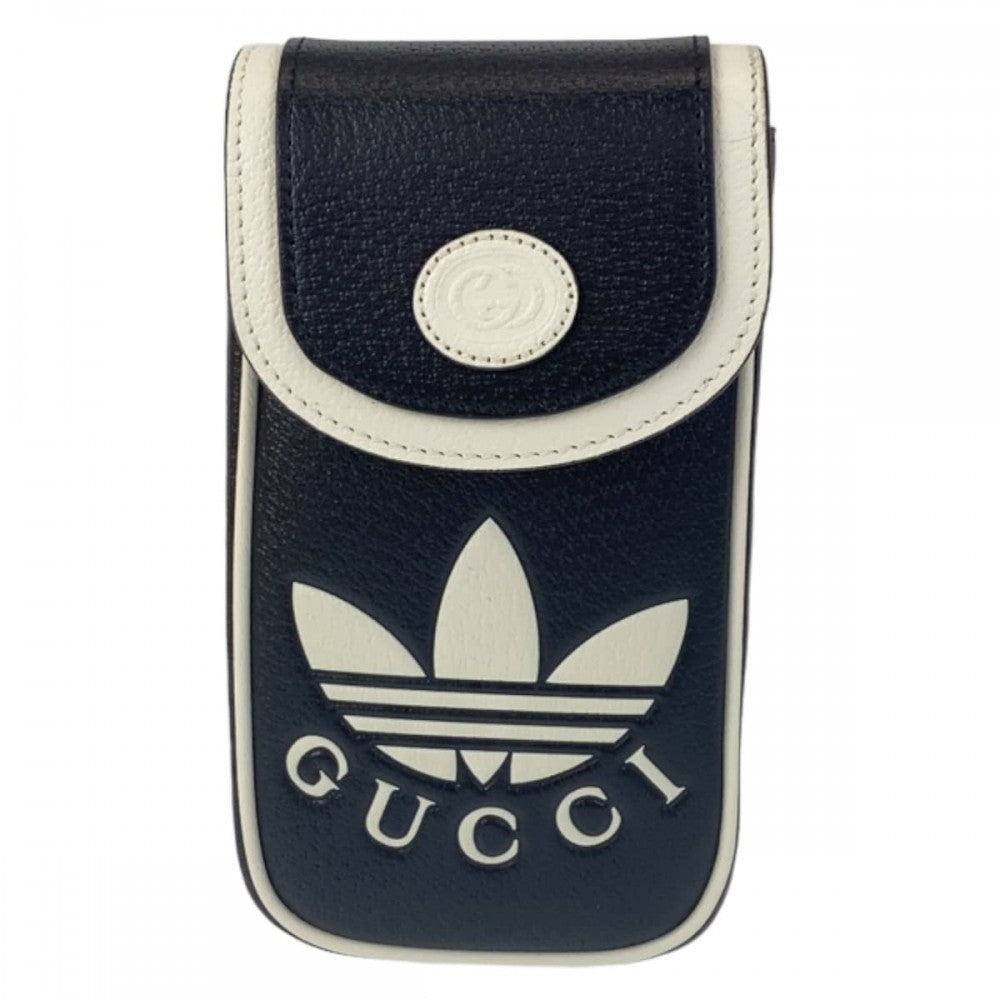 GUCCI Shoulder Bag leather Black White Gold Metal Shoulder Bag Phone Case Pochette adidas collaboration mens Used