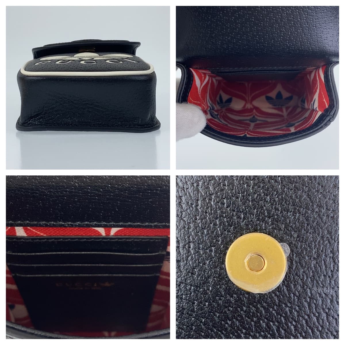 GUCCI Shoulder Bag leather Black White Gold Metal Shoulder Bag Phone Case Pochette adidas collaboration mens Used