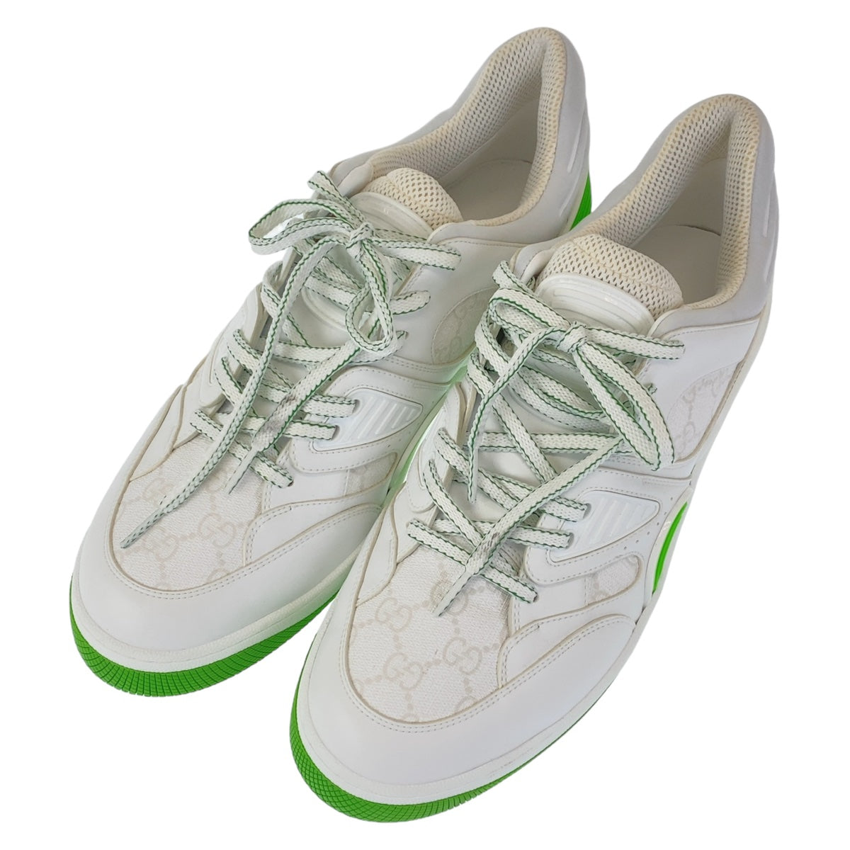 GUCCI sneakers GG canvas, leather White Green Sneakers Low Cut Lace Up basket mens 12 Used