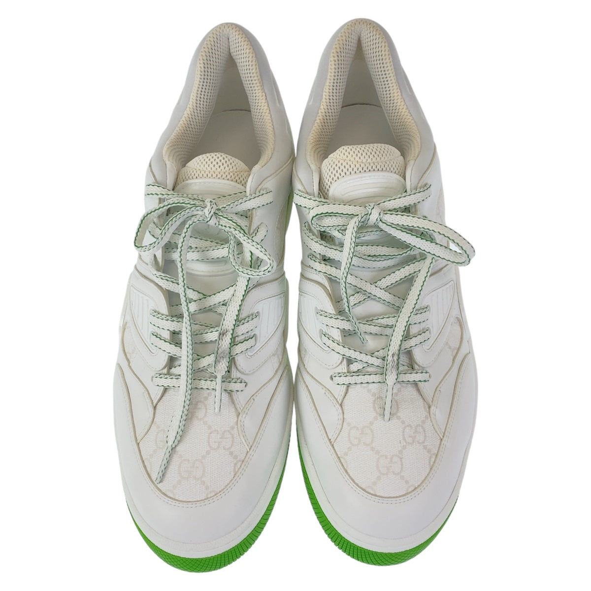 GUCCI sneakers GG canvas, leather White Green Sneakers Low Cut Lace Up basket mens 12 Used