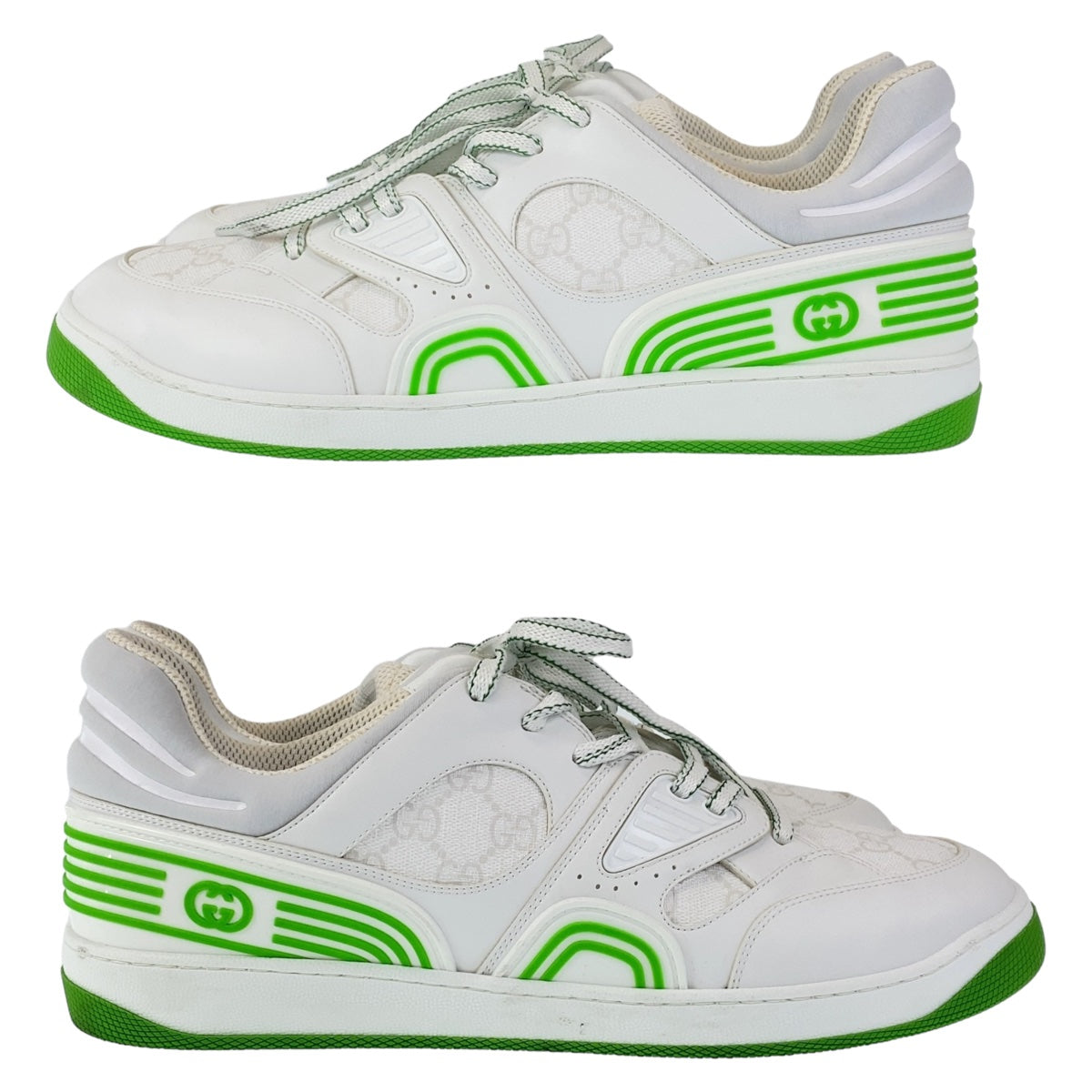 GUCCI sneakers GG canvas, leather White Green Sneakers Low Cut Lace Up basket mens 12 Used