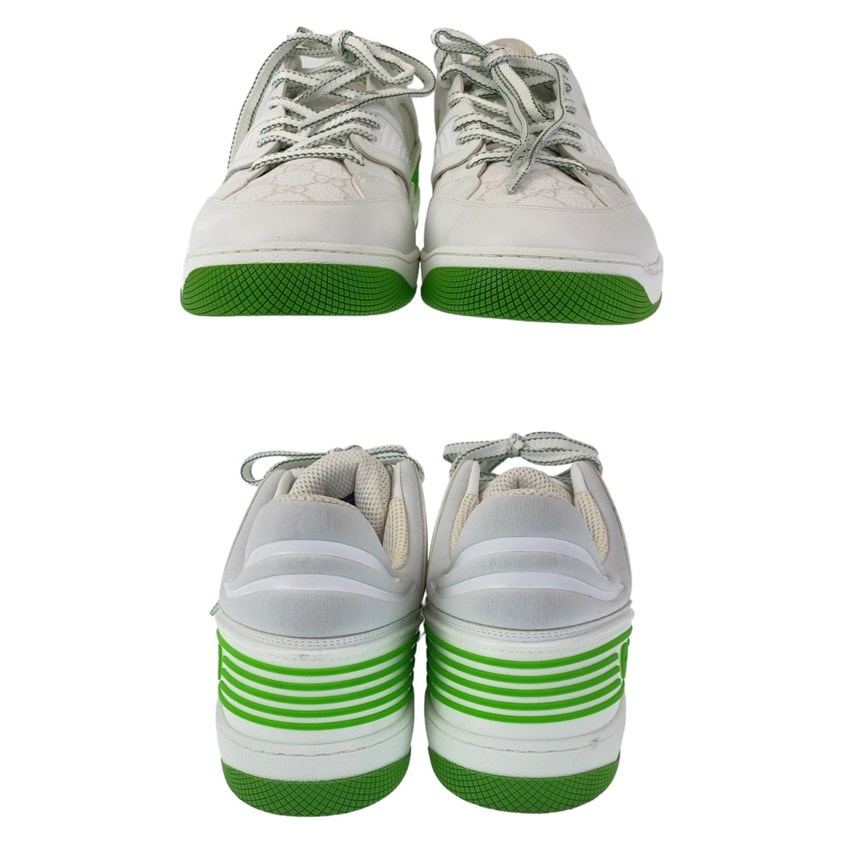 GUCCI sneakers GG canvas, leather White Green Sneakers Low Cut Lace Up basket mens 12 Used