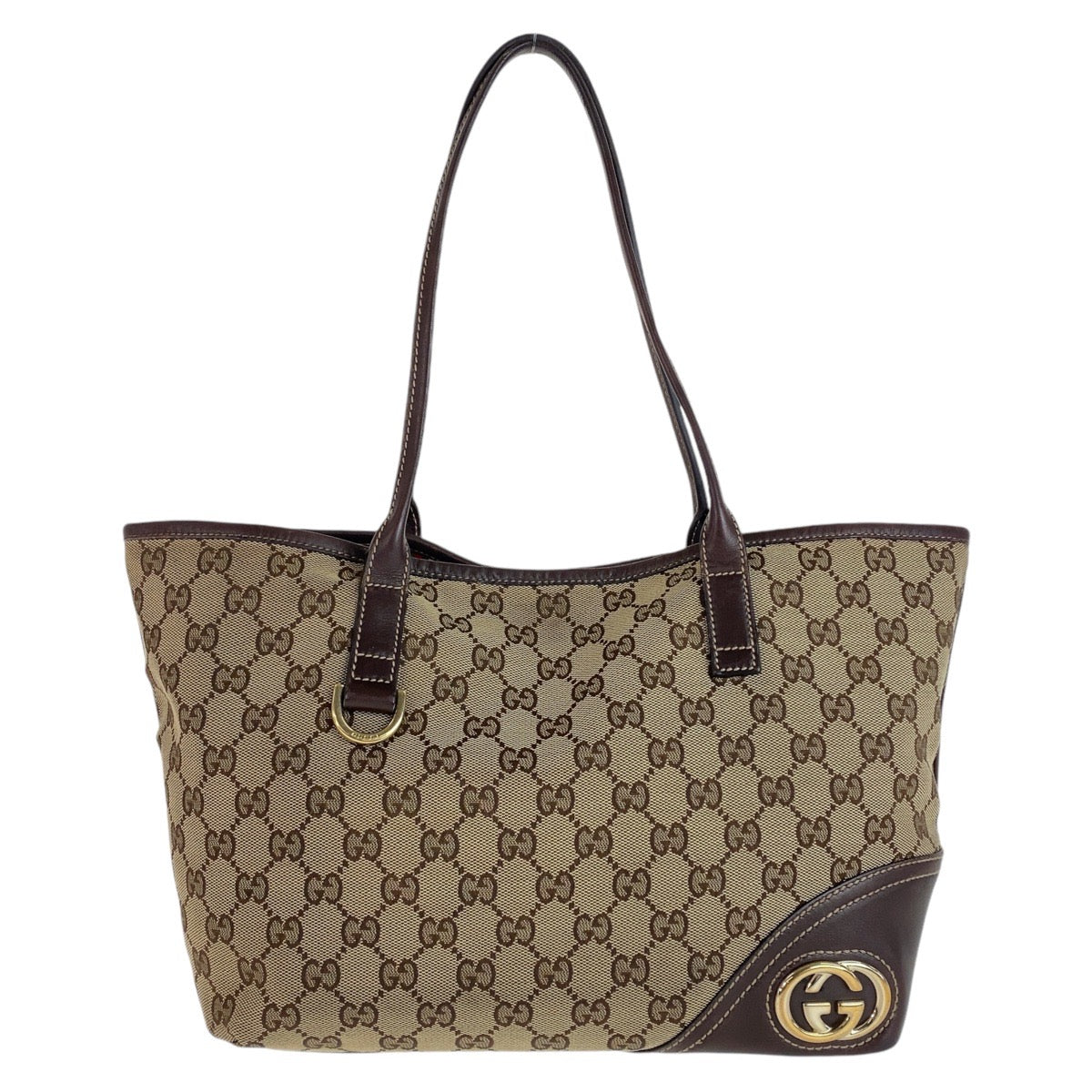 GUCCI Tote Bag 169946 GG canvas, leather Brown Beige Gold Metal Tote Bag Handbag Shoulder Bag Interlocking G New Brit GG pattern Women Used