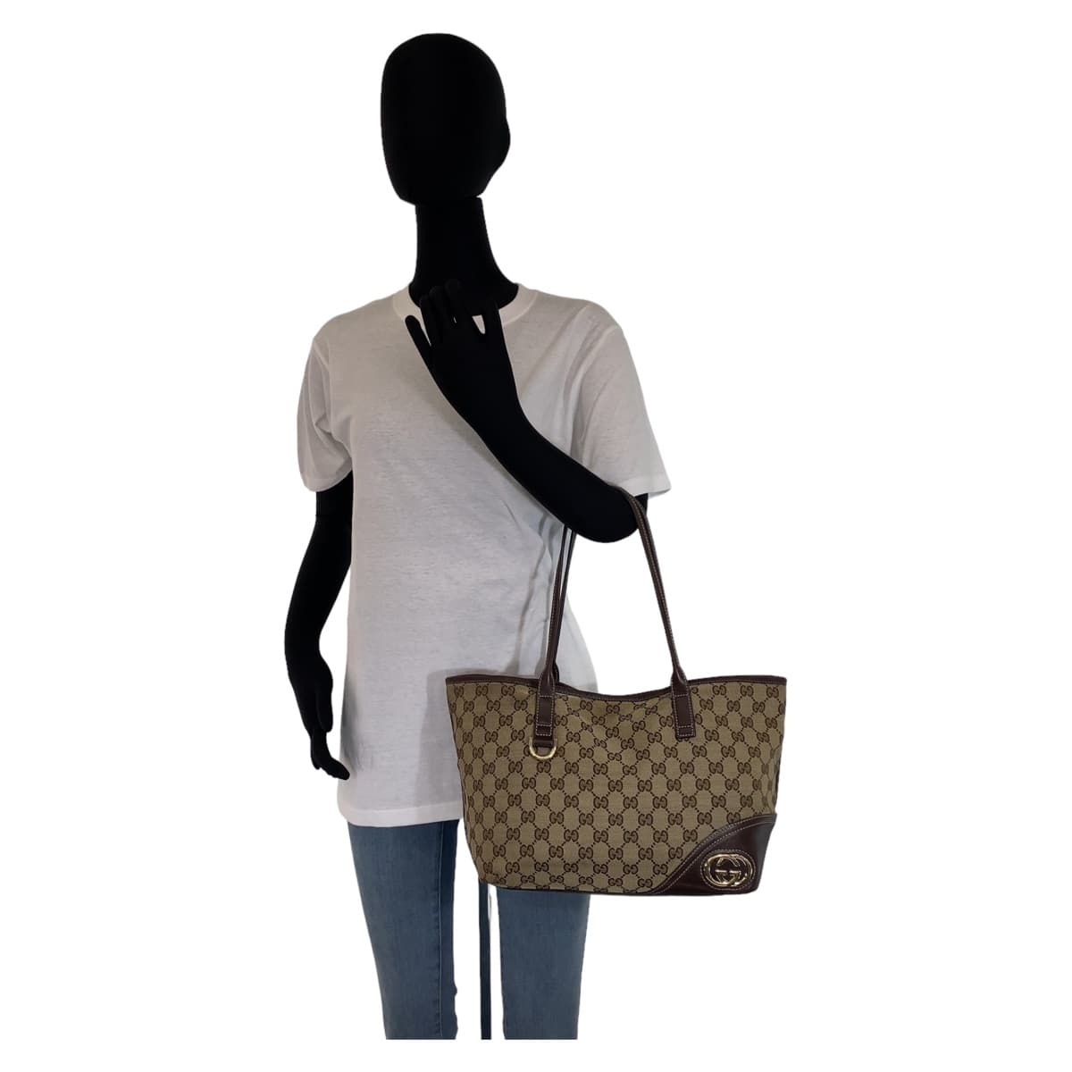 GUCCI Tote Bag 169946 GG canvas, leather Brown Beige Gold Metal Tote Bag Handbag Shoulder Bag Interlocking G New Brit GG pattern Women Used