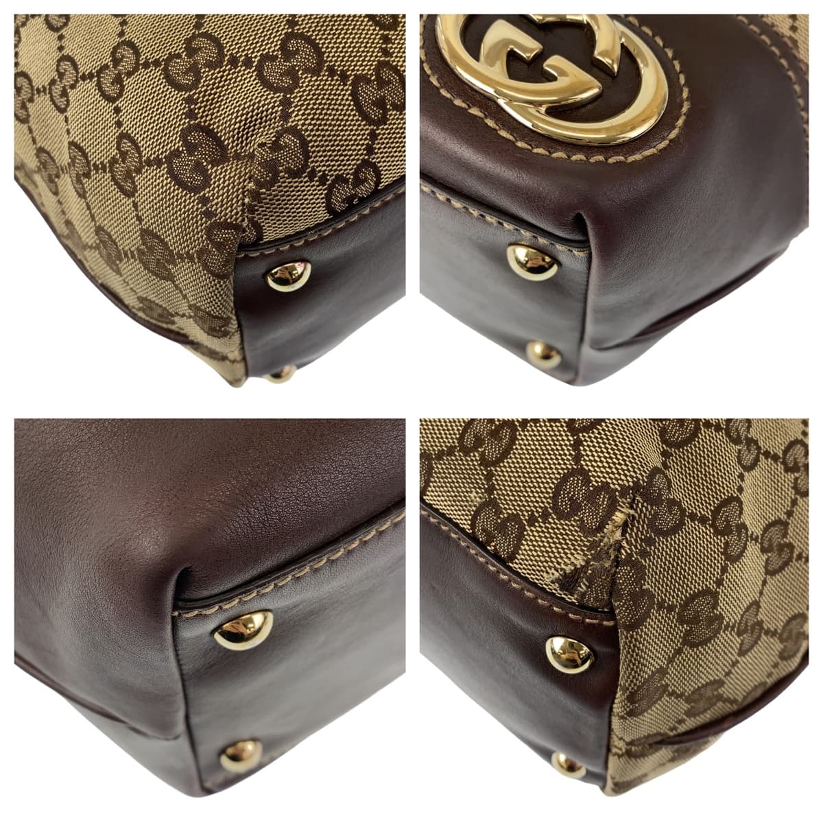 GUCCI Tote Bag 169946 GG canvas, leather Brown Beige Gold Metal Tote Bag Handbag Shoulder Bag Interlocking G New Brit GG pattern Women Used