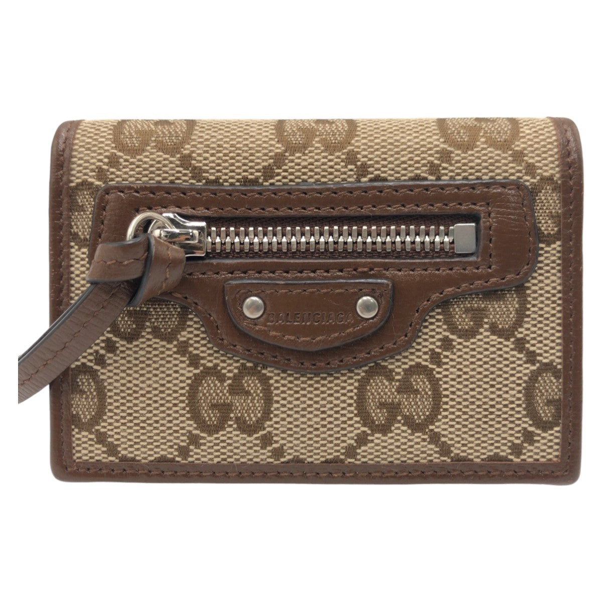 GUCCI Tri-fold wallet GG canvas Brown SilverMetal Folding wallet Compact wallet Balenciaga Collaboration The Hacker Project mens Used