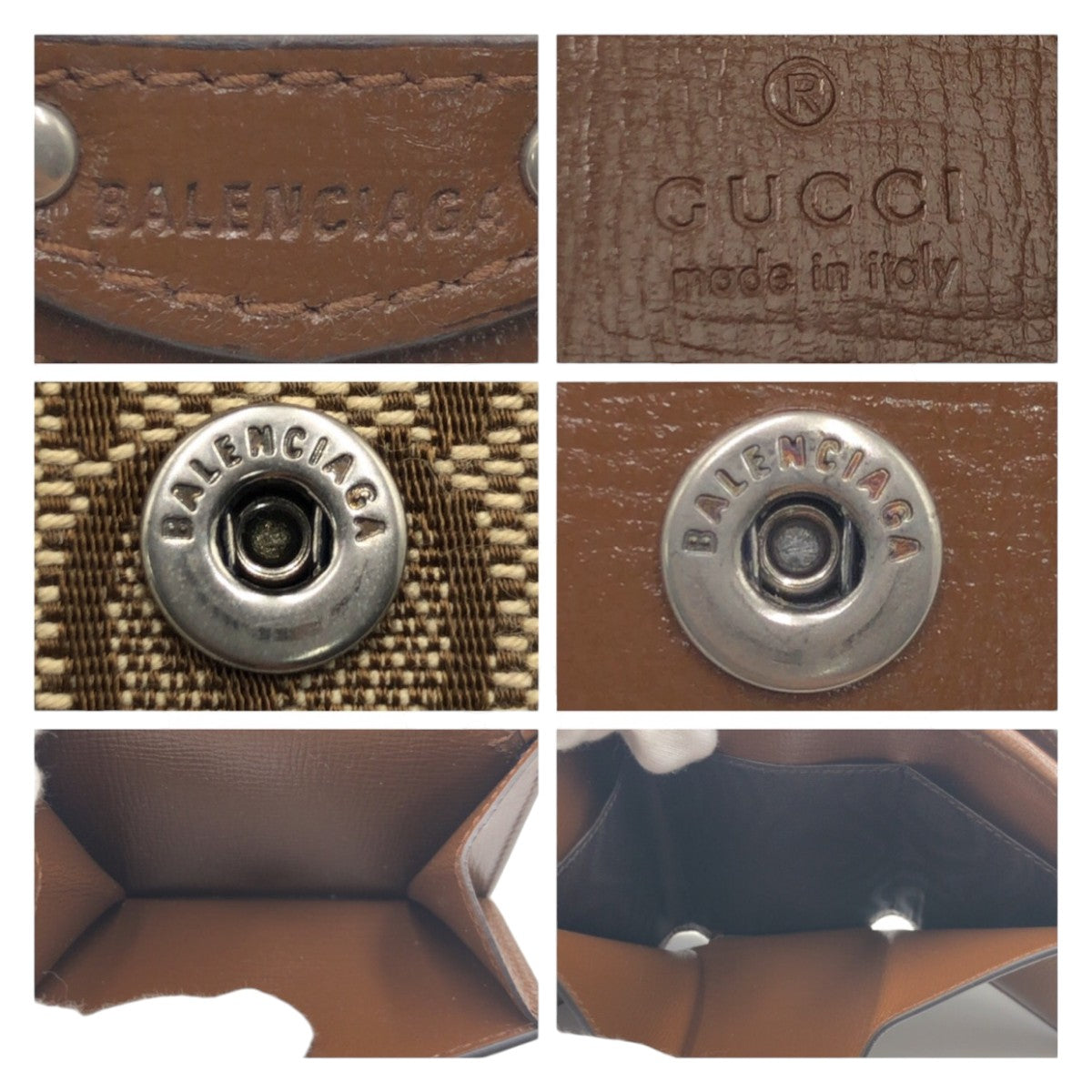 GUCCI Tri-fold wallet GG canvas Brown SilverMetal Folding wallet Compact wallet Balenciaga Collaboration The Hacker Project mens Used