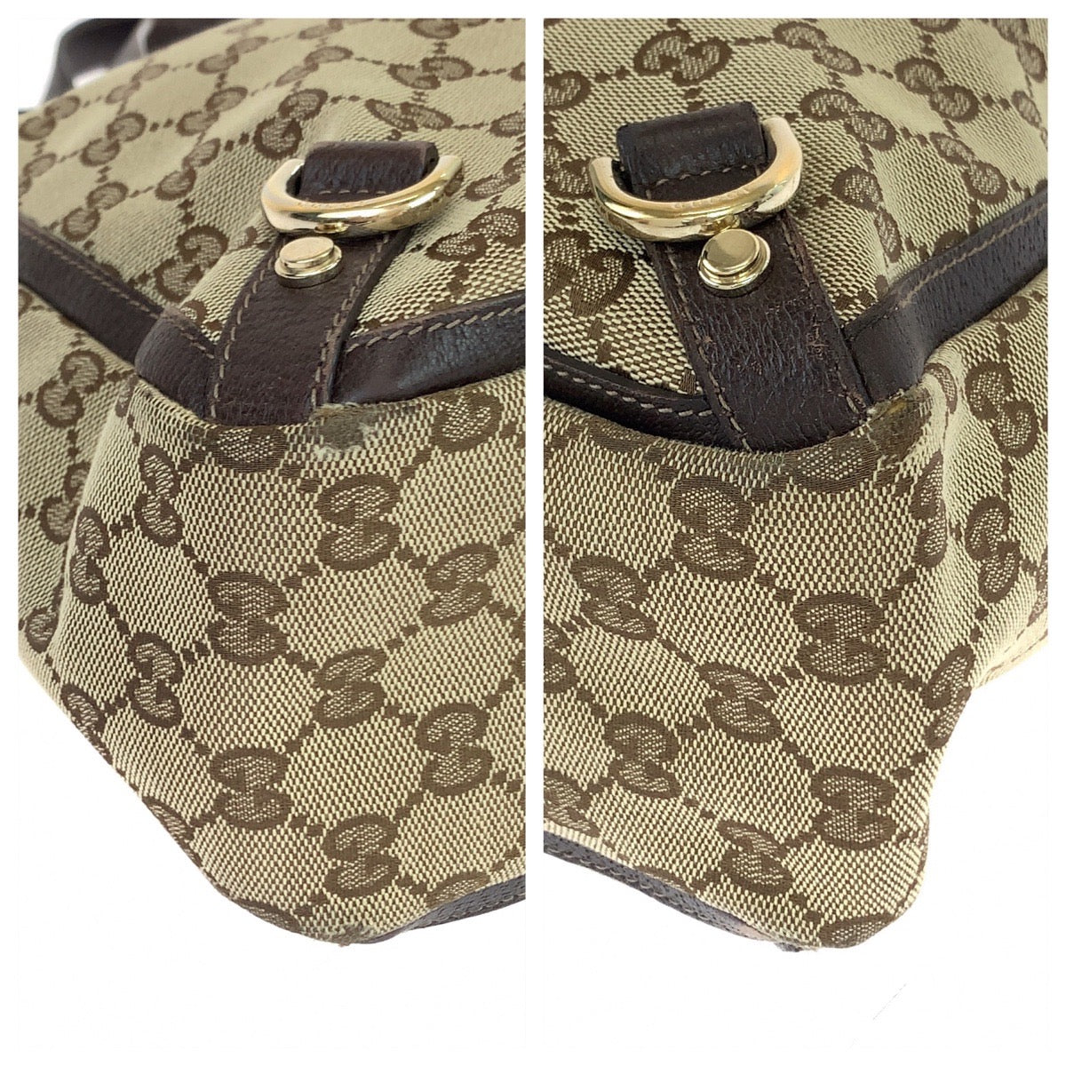 GUCCI Tote Bag 170004 GG canvas, leather Beige Brown Gold Metal Tote Bag Shoulder Bag Abbey Women Used