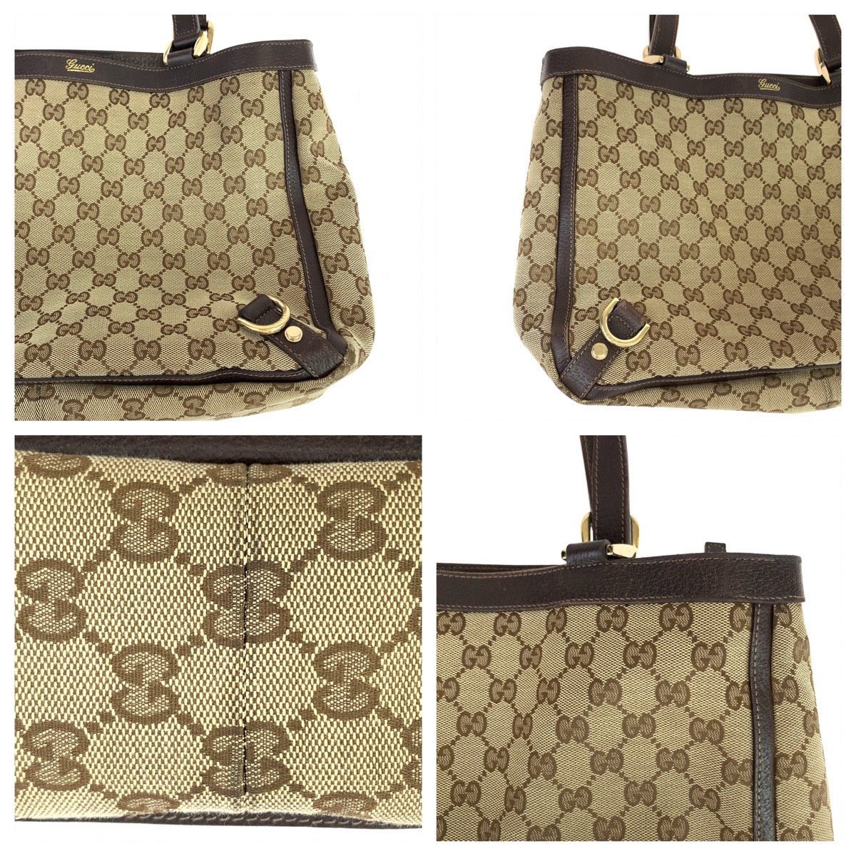 GUCCI Tote Bag 170004 GG canvas, leather Beige Brown Gold Metal Tote Bag Shoulder Bag Abbey Women Used