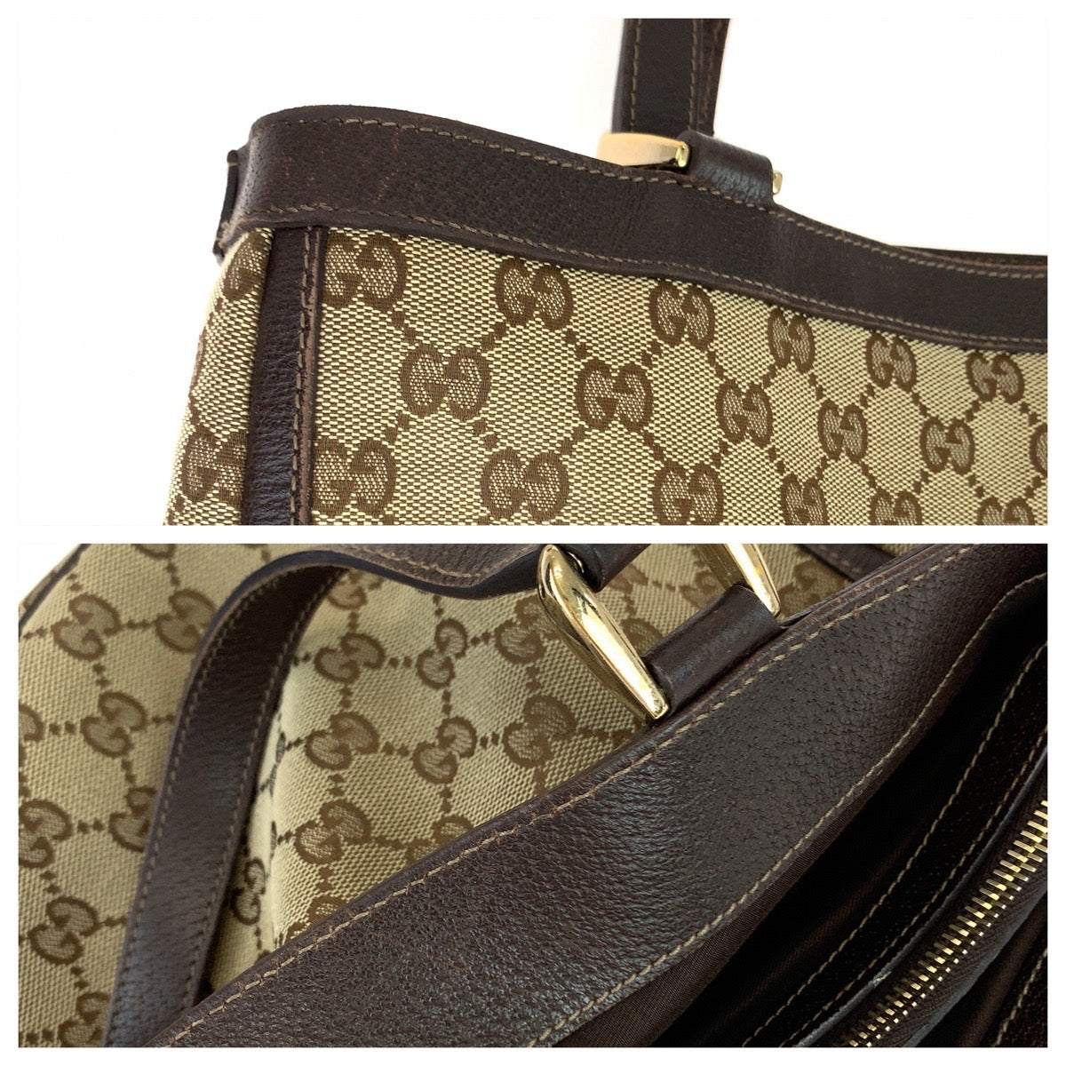 GUCCI Tote Bag 170004 GG canvas, leather Beige Brown Gold Metal Tote Bag Shoulder Bag Abbey Women Used