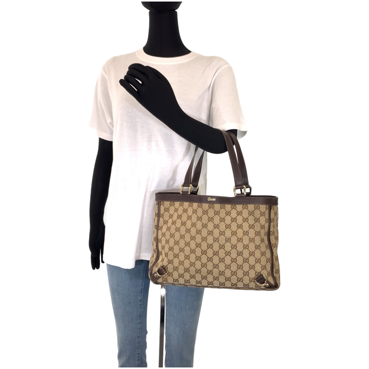 GUCCI Tote Bag 170004 GG canvas, leather Beige Brown Gold Metal Tote Bag Shoulder Bag Abbey Women Used
