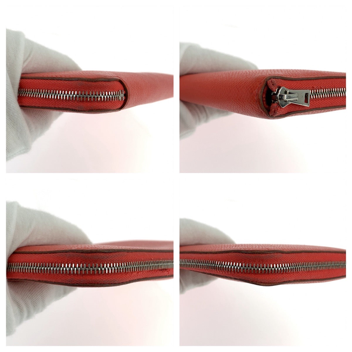 HERMES Long Wallet Purse Epsom Red orange Long Wallet Purse Zip Around Azap long silk in Women Used