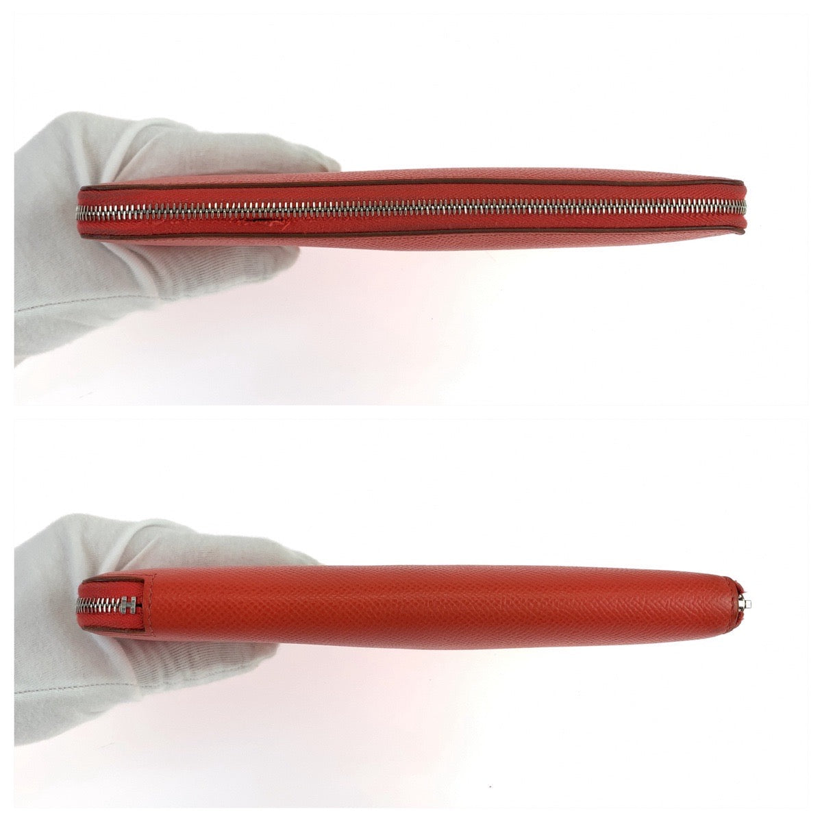 HERMES Long Wallet Purse Epsom Red orange Long Wallet Purse Zip Around Azap long silk in Women Used