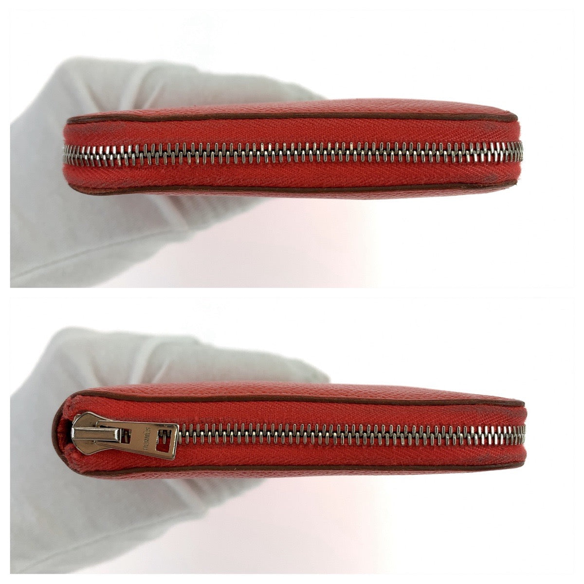 HERMES Long Wallet Purse Epsom Red orange Long Wallet Purse Zip Around Azap long silk in Women Used