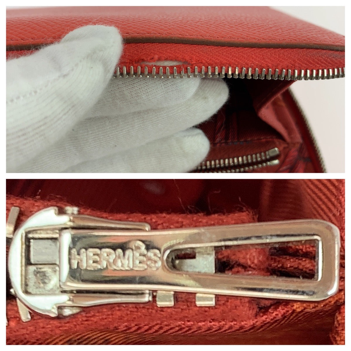 HERMES Long Wallet Purse Epsom Red orange Long Wallet Purse Zip Around Azap long silk in Women Used