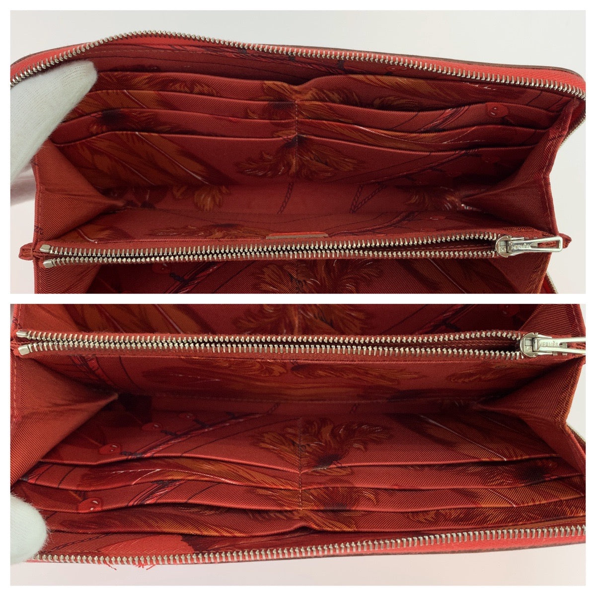 HERMES Long Wallet Purse Epsom Red orange Long Wallet Purse Zip Around Azap long silk in Women Used