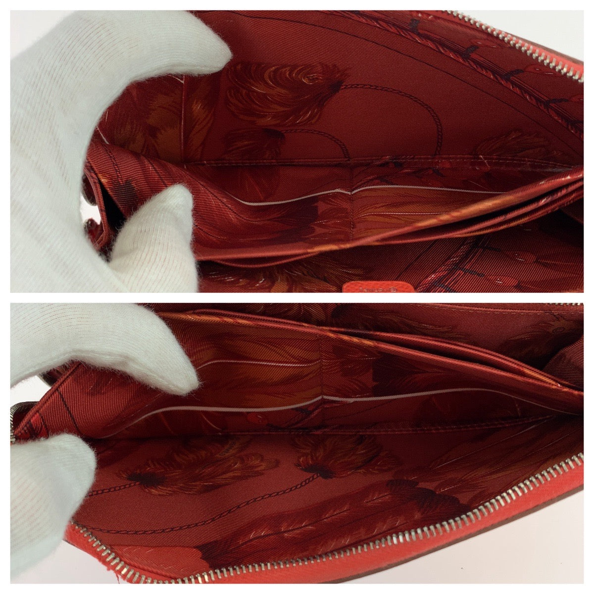 HERMES Long Wallet Purse Epsom Red orange Long Wallet Purse Zip Around Azap long silk in Women Used