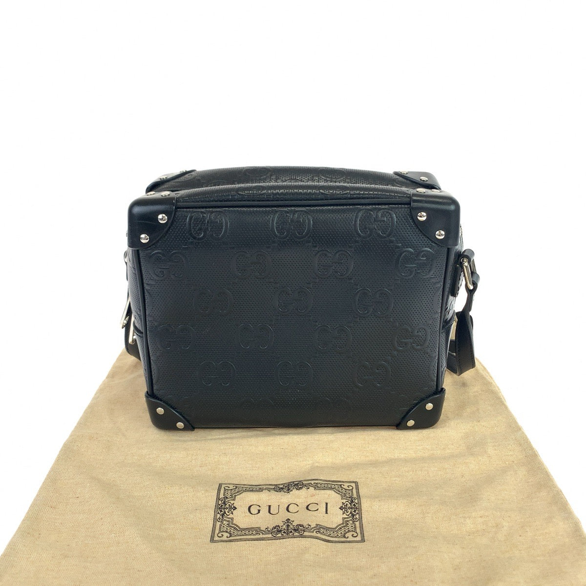 GUCCI Shoulder Bag 626363 leather Black Silver Metal Crossbody Shoulder Bag Soft Trunk GG emboss mens Used