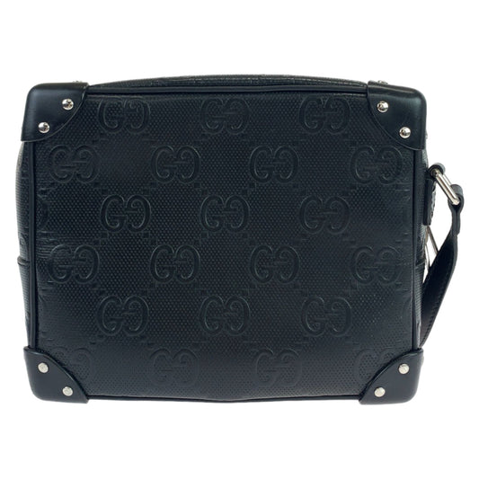 GUCCI Shoulder Bag 626363 leather Black Silver Metal Crossbody Shoulder Bag Soft Trunk GG emboss mens Used