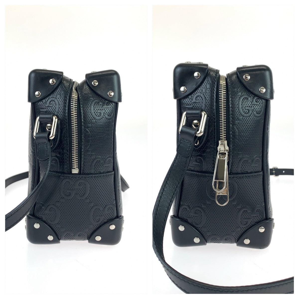 GUCCI Shoulder Bag 626363 leather Black Silver Metal Crossbody Shoulder Bag Soft Trunk GG emboss mens Used