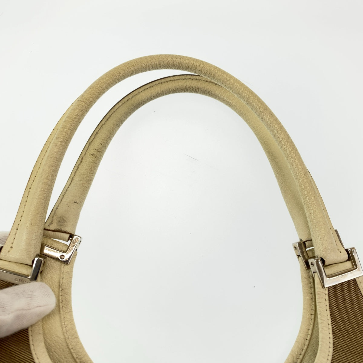 GUCCI Shoulder Bag 002 1067 canvas Beige White SilverMetal Shoulder Bag handbag Jackie Women Used