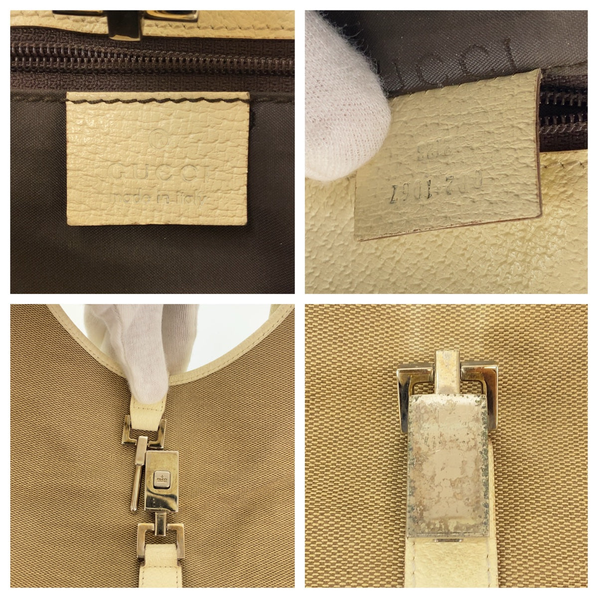 GUCCI Shoulder Bag 002 1067 canvas Beige White SilverMetal Shoulder Bag handbag Jackie Women Used