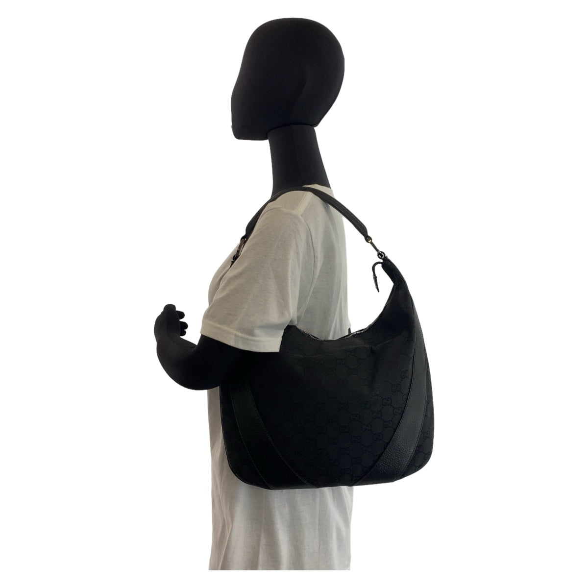GUCCI Shoulder Bag 124357 GG canvas, leather Black Silver Metal Hobo Shoulder Bag Handbag Hobo GG pattern Women Used