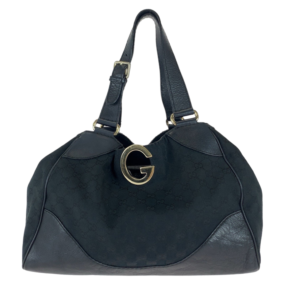 GUCCI Tote Bag 223972 GG canvas, leather Black Silver Metal Tote Bag Shoulder Bag Women Used