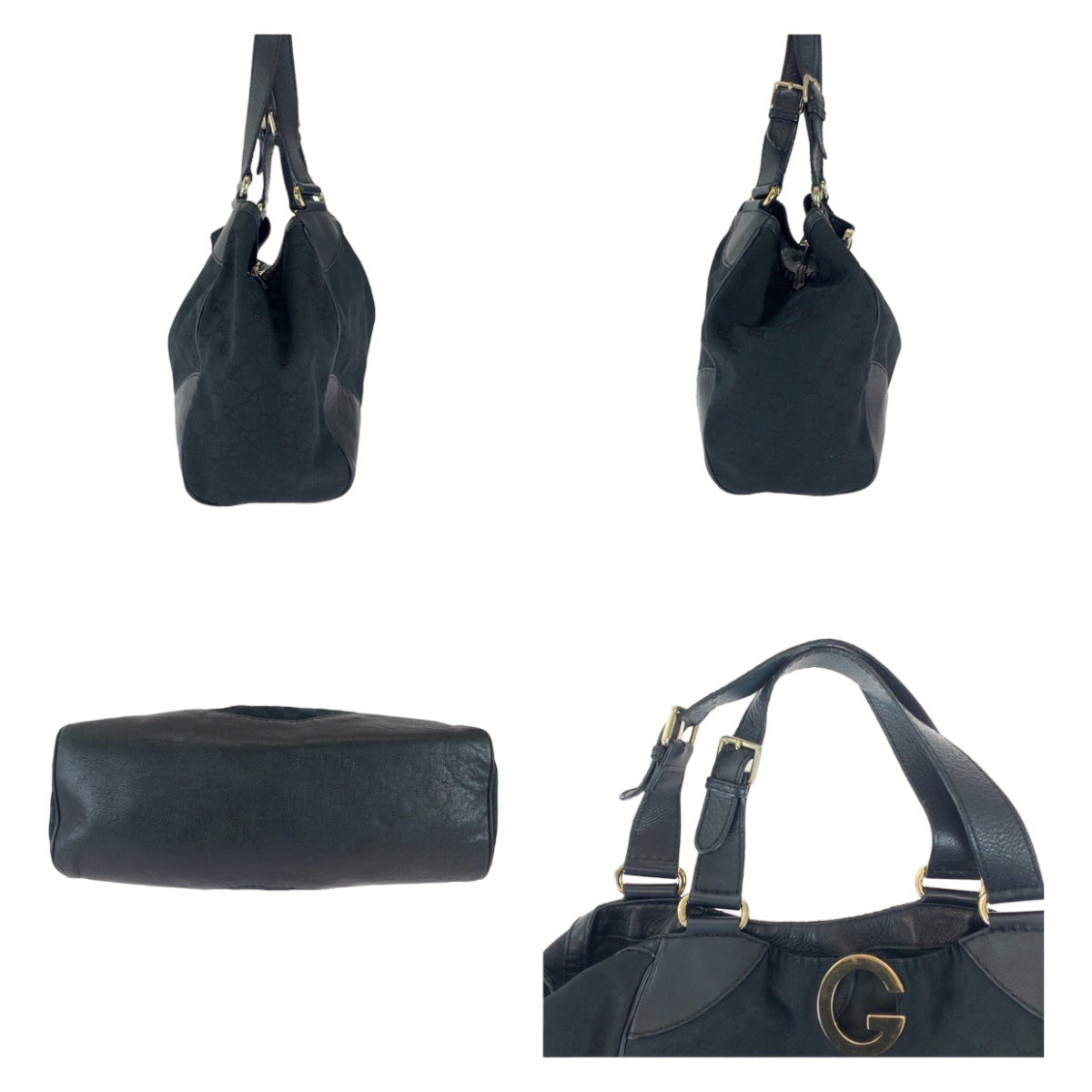 GUCCI Tote Bag 223972 GG canvas, leather Black Silver Metal Tote Bag Shoulder Bag Women Used