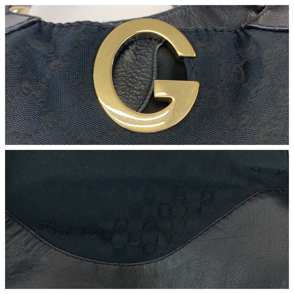 GUCCI Tote Bag 223972 GG canvas, leather Black Silver Metal Tote Bag Shoulder Bag Women Used
