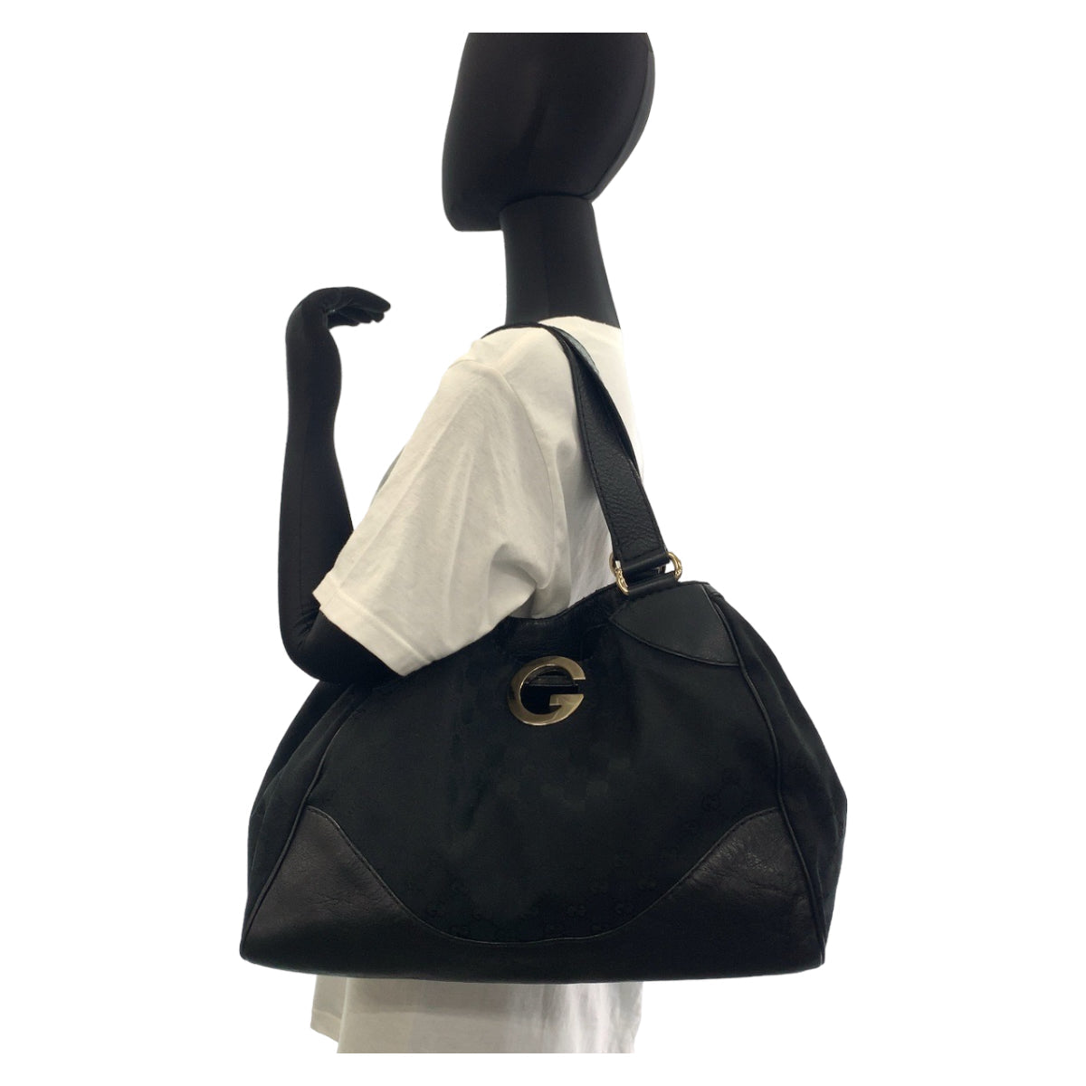 GUCCI Tote Bag 223972 GG canvas, leather Black Silver Metal Tote Bag Shoulder Bag Women Used