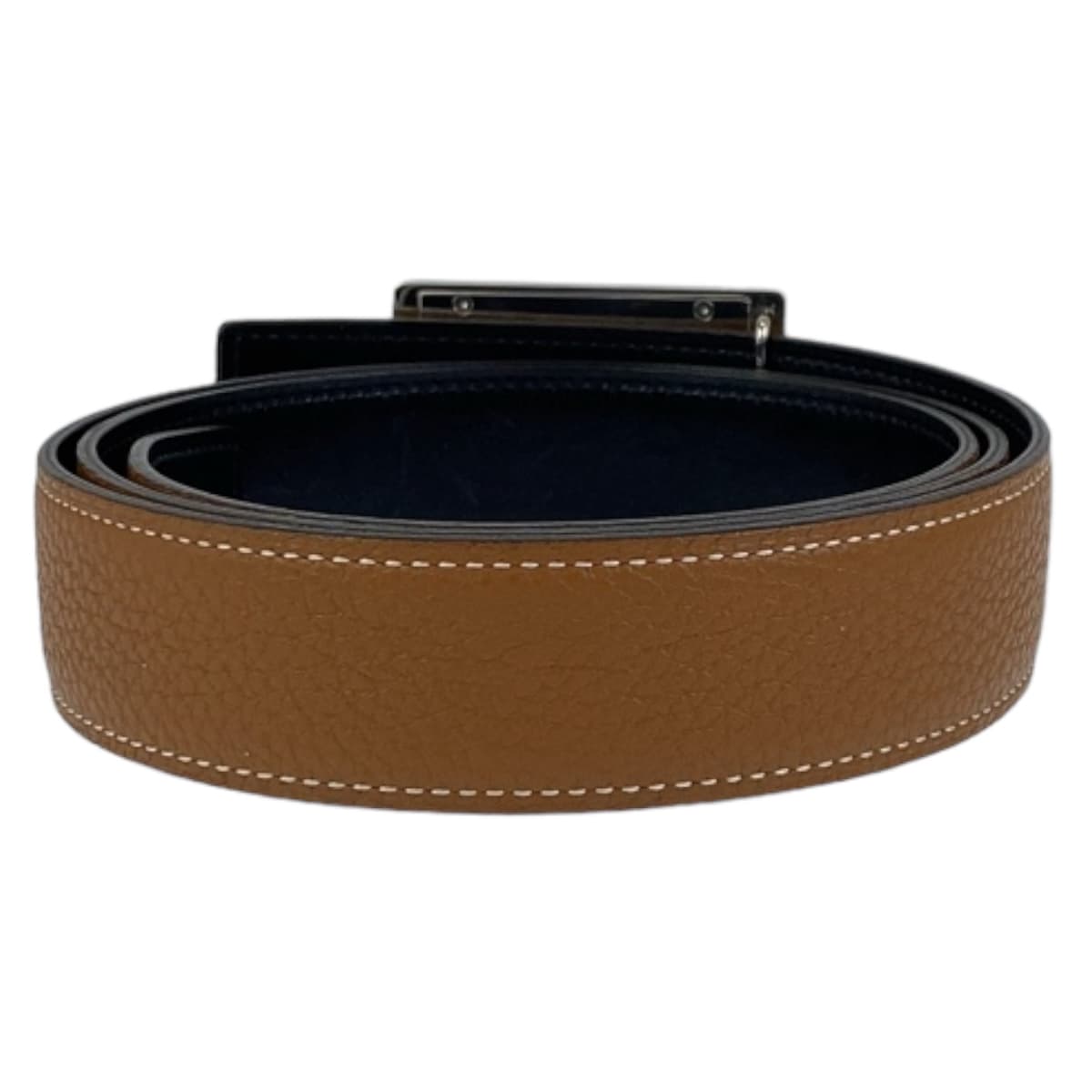 HERMES belt Togo , Box Calf Gold Camel Brown SilverMetal Stud buckle mens 100 Used