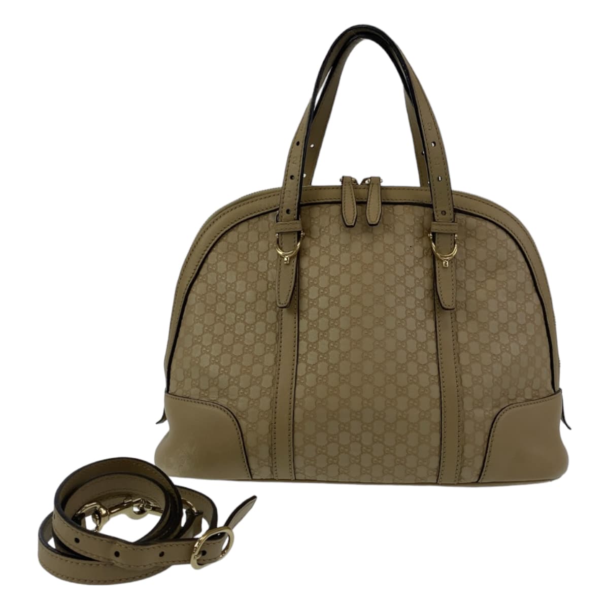 GUCCI Handbag 309617 leather Beige Gold Metal Handbag 2WAY Shoulder Bag Micro Guccisima Women Used