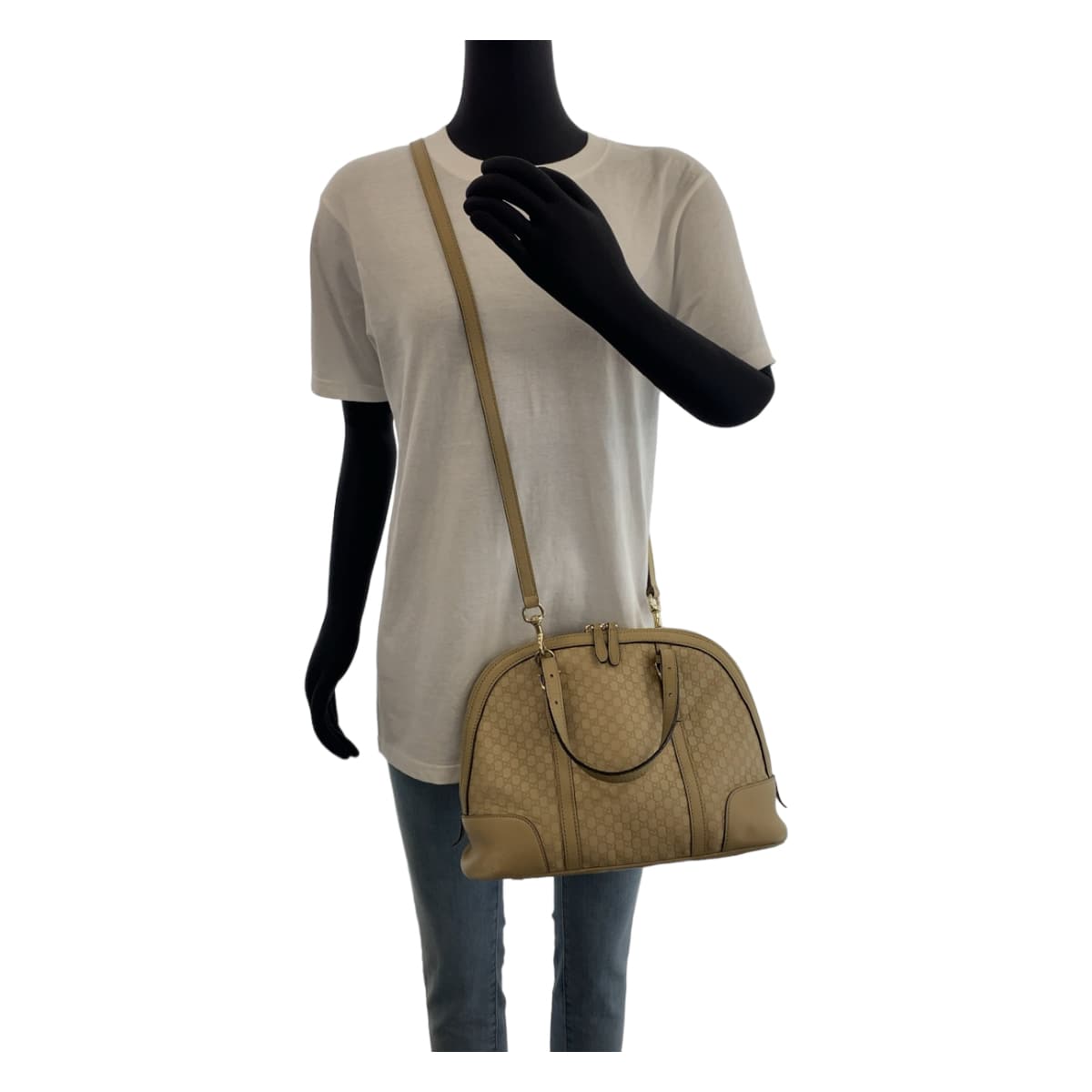 GUCCI Handbag 309617 leather Beige Gold Metal Handbag 2WAY Shoulder Bag Micro Guccisima Women Used