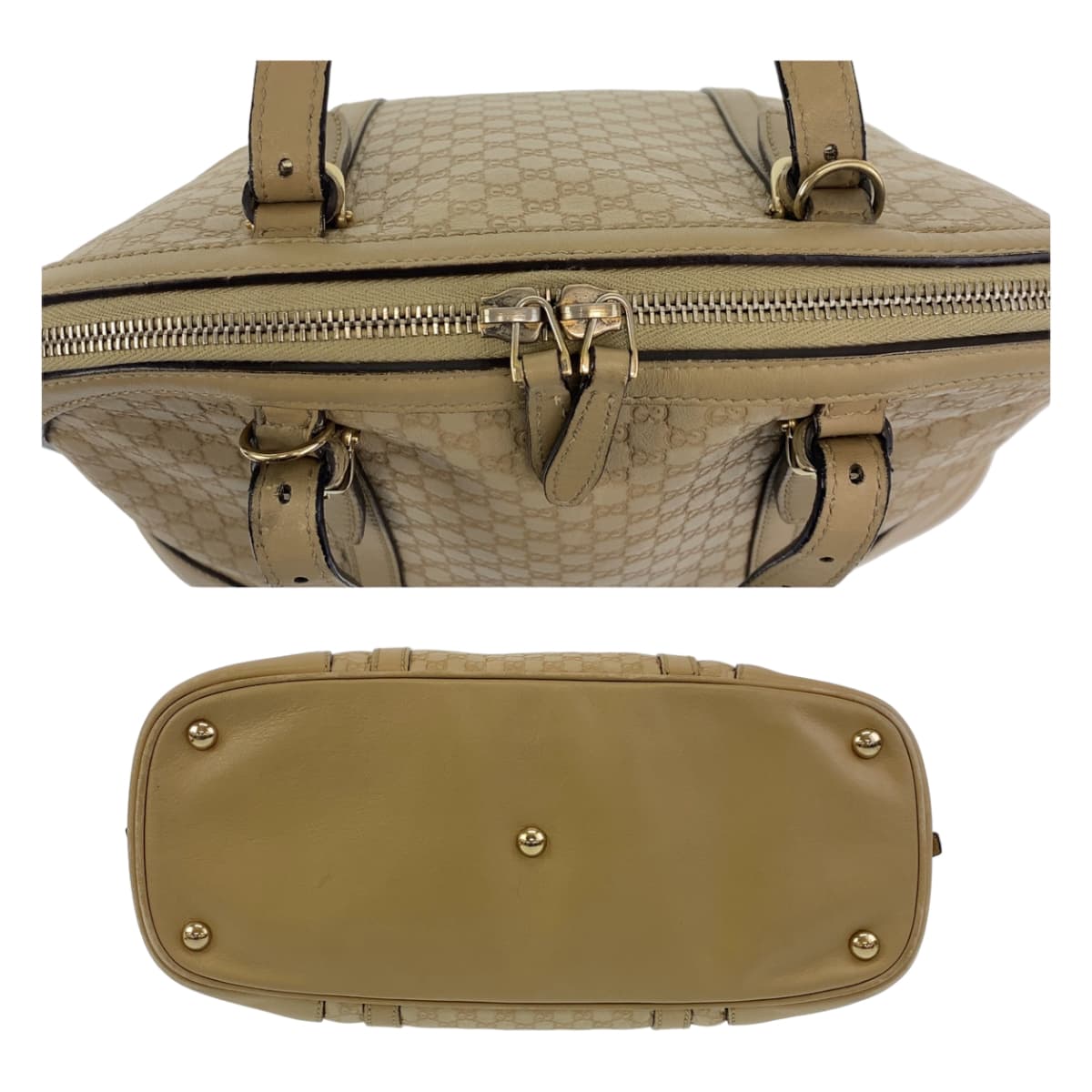 GUCCI Handbag 309617 leather Beige Gold Metal Handbag 2WAY Shoulder Bag Micro Guccisima Women Used