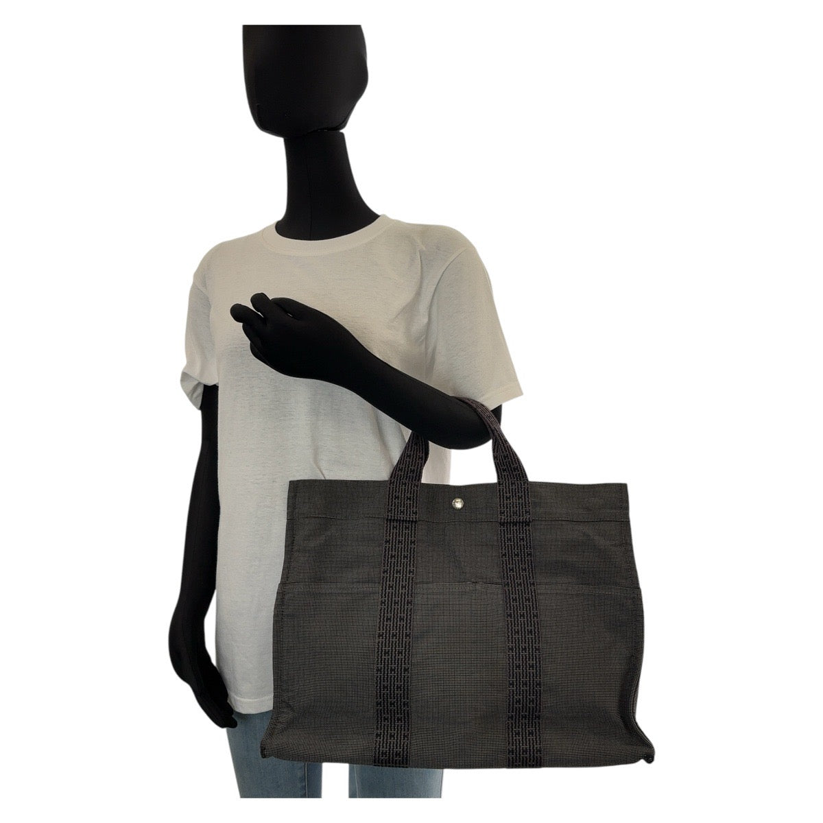 HERMES Tote Bag canvas Grey SilverMetal Tote Bag Handbag A4 storage Unisex Her Line MM mens Used