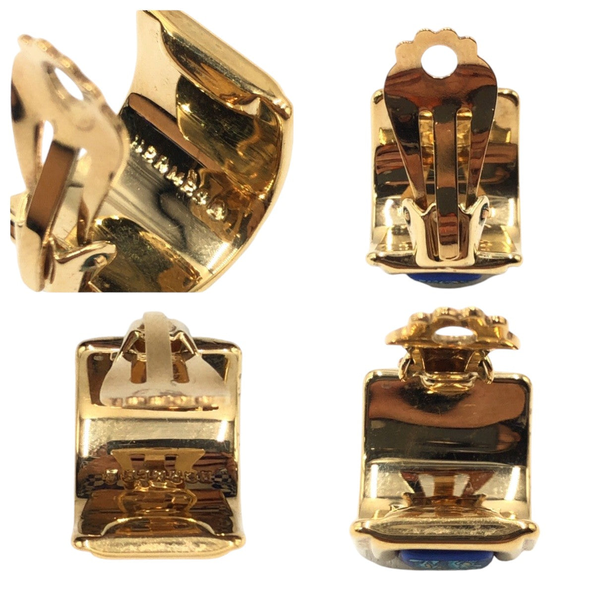 HERMES Earring metal Gold blue Earring Emile Women Used