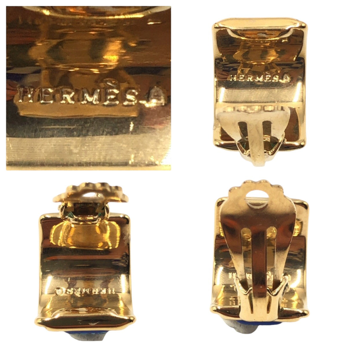 HERMES Earring metal Gold blue Earring Emile Women Used